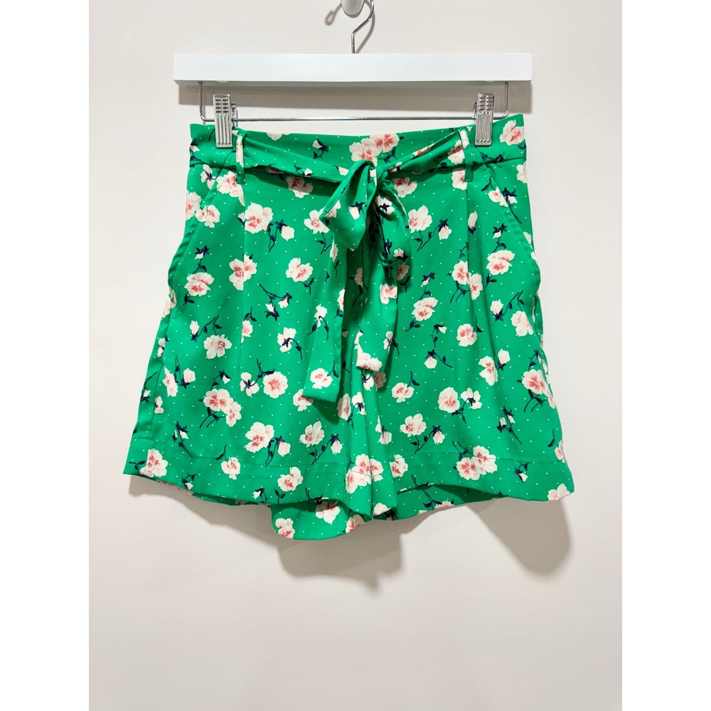 Maison Jules Green Floral Polka Dot Tie Waist Shorts Womens Small Pocketed